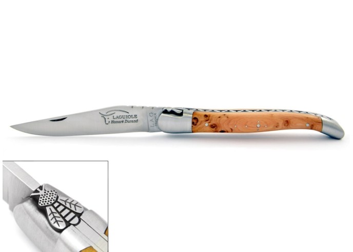 Laguiole Klappmesser, 12cm, Gefräste Biene Nr.1, Griff aus Wacholder