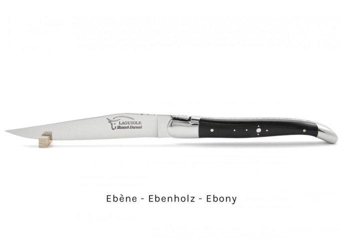 Laguiole Steakmesser, Heftbacken aus glänzendem Edelstahl, breiterer Griff aus verschiedene Holzarten