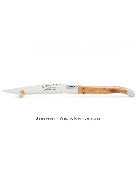 Laguiole Steakmesser, Heftbacken aus glänzendem Edelstahl, breiterer Griff aus verschiedene Holzarten