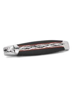 Laguiole pliant 12 cm, doubles platines avec dos de lame entier ciselé,manche fibre de carbone et intercalaire rouge 2
