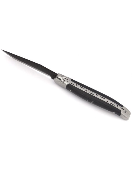 Laguiole pocket knife, 12 cm, forged bee, brut de forge blade, carbon fiber handle with matt bolsters