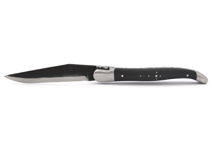 Laguiole pliant, 12 cm, lame brut de forge, manche en fibre de carbone avec finition inox mat