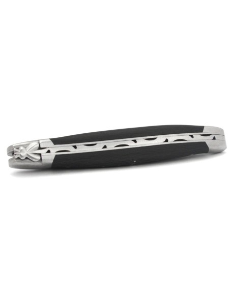 Laguiole pocket knife, 12 cm, forged bee, brut de forge blade, carbon fiber handle with matt bolsters
