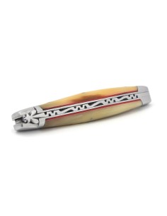 Laguiole Klappmesser, 11 cm, Geschmiedete Biene, Heftbacken aus glanzendem Edelstahl, Griff aus Hornspitze mit rot Vulkanfiber 2