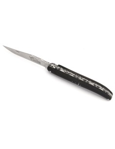 Laguiole pliant 13 cm, doubles platines, plein manche en ébène avec finition inox mat