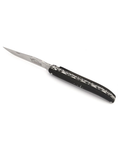 Laguiole pocket knife, 13 cm, double plates, ebony full handle with matt finish