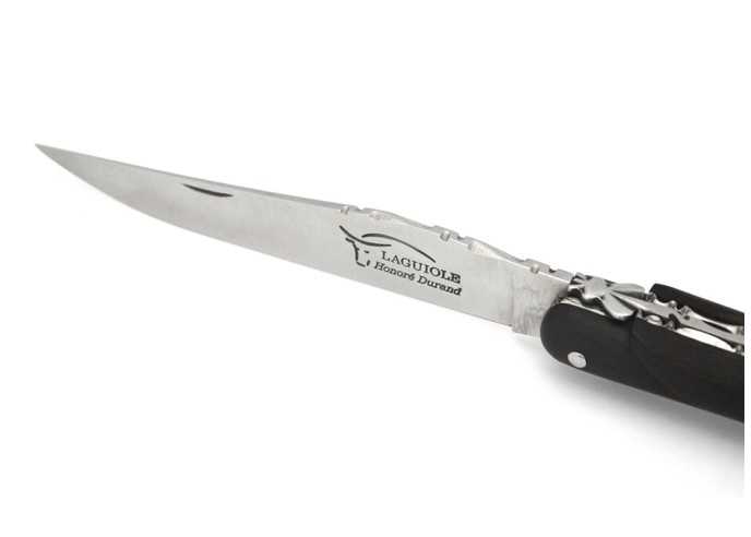 Laguiole 13 cm, Doppelplatinen, Voller Griff aus mattem Edelstahl, Ebenholz
