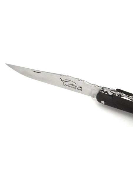Laguiole pliant 13 cm, doubles platines, plein manche en ébène avec finition inox mat