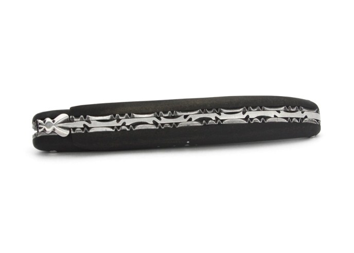 Laguiole pliant 13 cm, doubles platines, plein manche en ébène avec finition inox mat