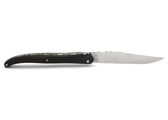 Laguiole 13 cm, Doppelplatinen, Voller Griff aus mattem Edelstahl, Ebenholz
