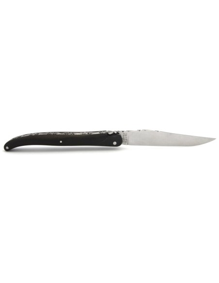 Laguiole pliant 13 cm, doubles platines, plein manche en ébène avec finition inox mat