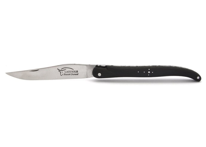 Laguiole pocket knife, 13 cm, double plates, ebony full handle with matt finish