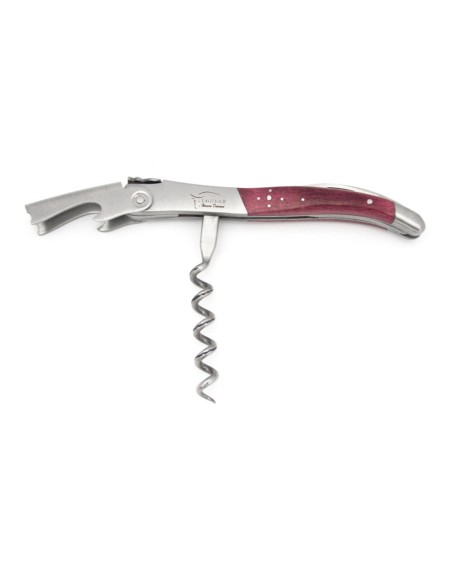 Laguiole wine opener,  purple stained camel bone wide handle with matt bolsters