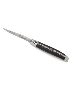 Laguiole pliant 13 cm, lame seule, doubles platines ciselées, ébène