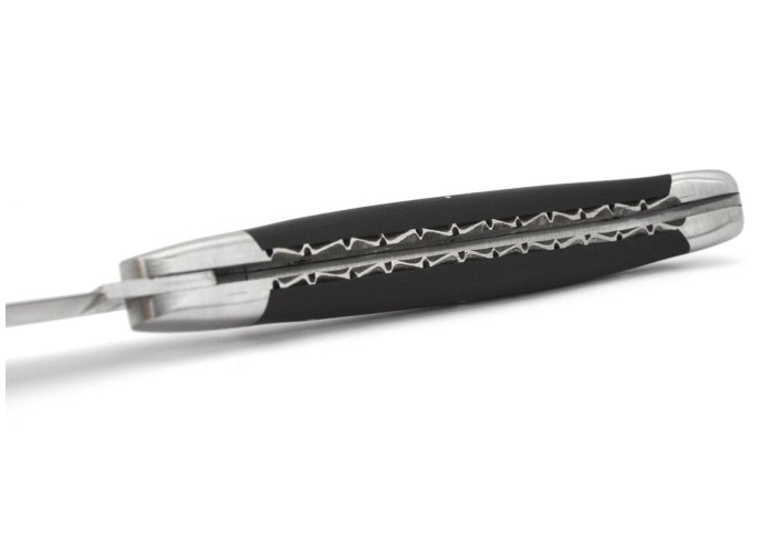 Laguiole 13 cm, Doppelplatinen ziseliert, Heftbacken aus mattem Edelstahl, Ebenholz