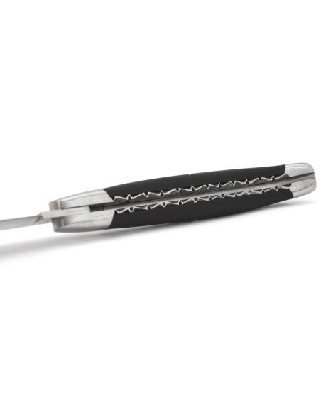 Laguiole pliant 13 cm, lame seule, doubles platines ciselées, ébène