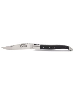 Laguiole pliant 12 cm, clef de sol, lame seule, manche en ébène avec finition inox mat 2