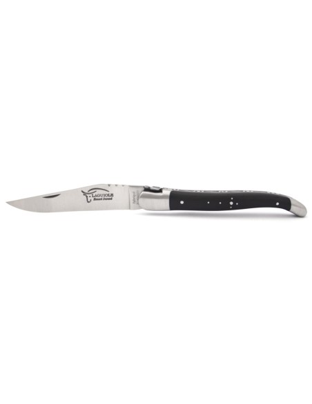 Laguiole pliant 12 cm, clef de sol, lame seule, manche en ébène avec finition inox mat
