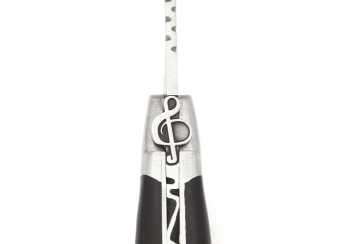 Laguiole pliant 12 cm, clef de sol, lame seule, manche en ébène avec finition inox mat