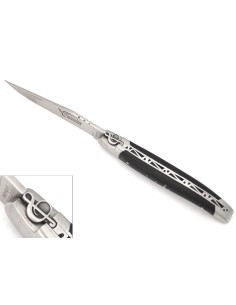 Laguiole Klappmesser, 12cm, Violinschlüssel, Heftbacken aus mattem Edelstahl, Griff aus Ebenholz