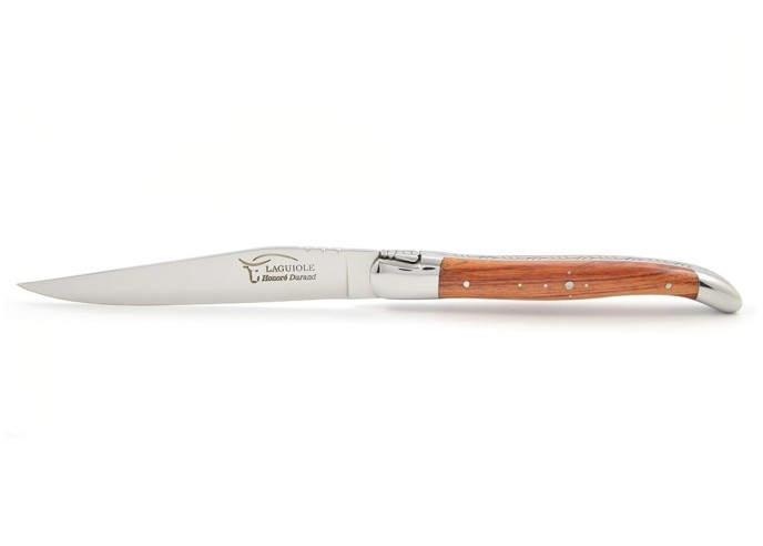 Coffret de couteaux de table de Laguiole avec mitres inox brillant, manche galbé en bois de rose