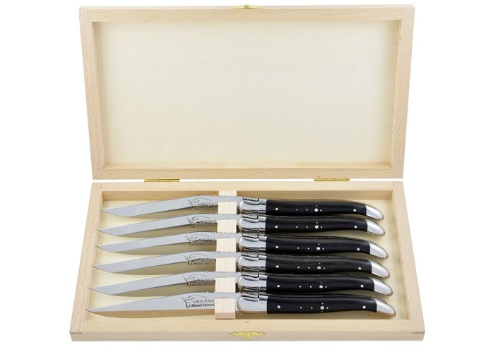 Coffret de couteaux de table de Laguiole, manche galbé en bois d'ébène avec finition inox brillant