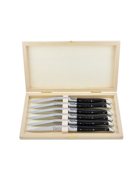 Coffret de couteaux de table de Laguiole, manche galbé en bois d'ébène avec finition inox brillant