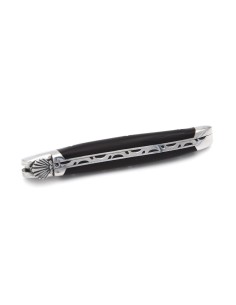 Laguiole pliant 12 cm, coquille Saint-Jacques, lame seule, manche en pointe de corne foncée avec finition inox brillant 2
