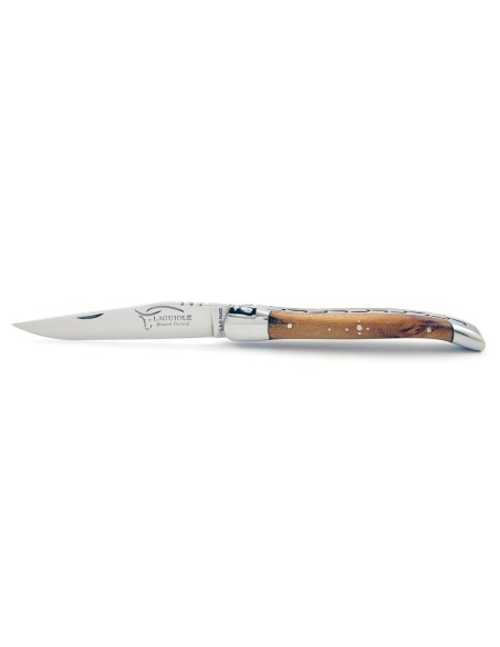 Laguiole pliant, 10 cm, lame seule, abeille forgée, mitres inox brillant, manche en bois d'orme