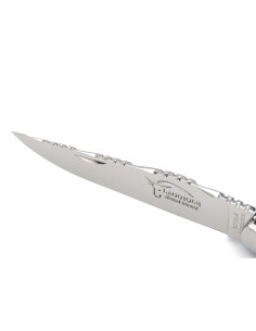 Laguiole pliant 12 cm, abeille forgée, lame seule, ciselé dessus dessous, manche abalone avec finition inox brillant 2