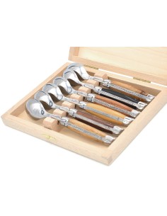 Laguiole teaspoons with wide various wood handles