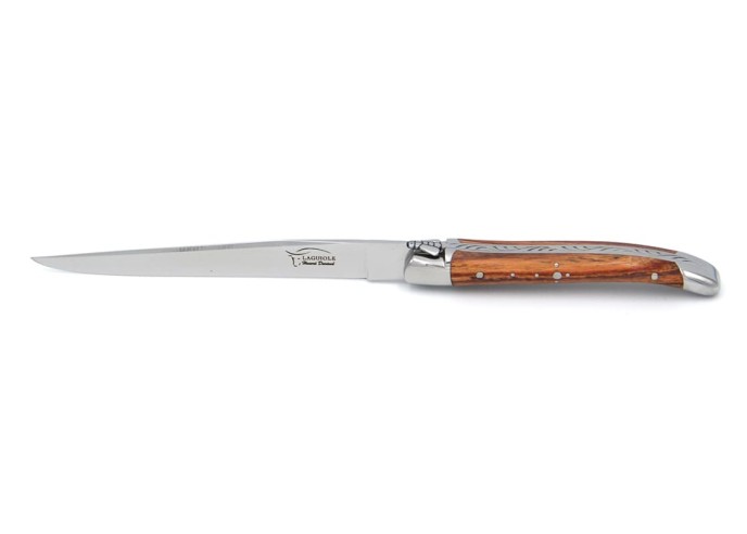 Brieföffner, Heftbacken aus glänzendem Edelstahl, Griff aus Rosenholz