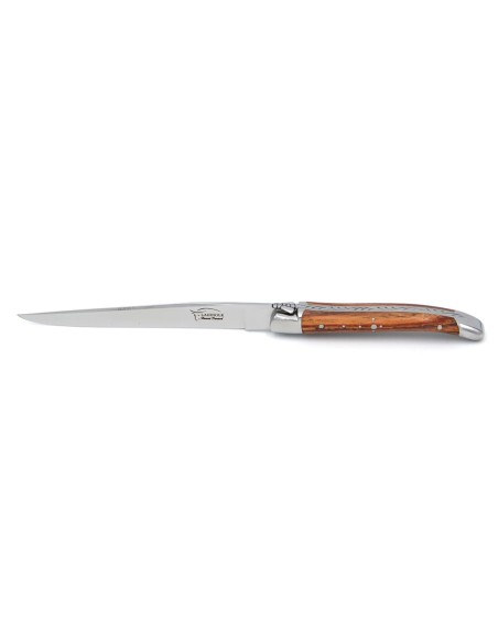 Letter opener, shiny stainless steel bolsters, rosewood handle