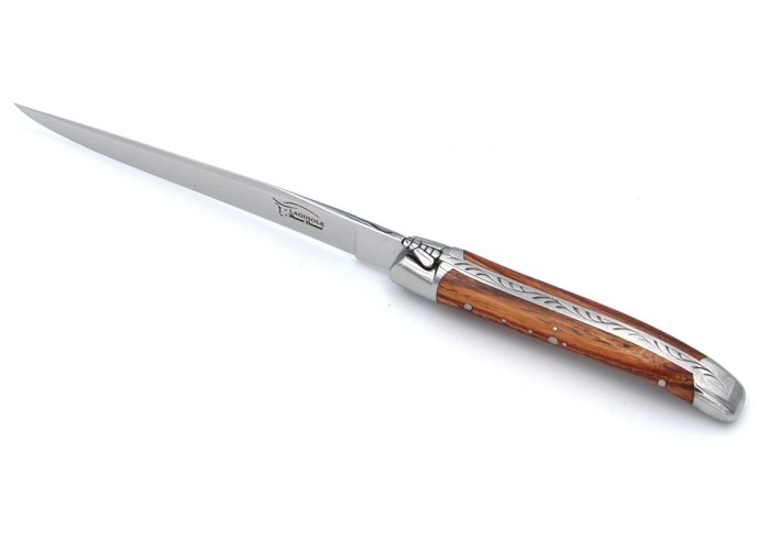 Brieföffner, Heftbacken aus glänzendem Edelstahl, Griff aus Rosenholz