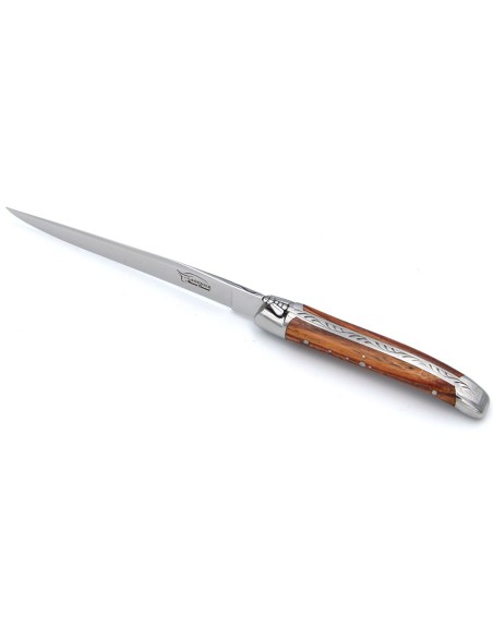 Letter opener, shiny stainless steel bolsters, rosewood handle