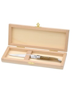 Ouvre-lettres et coupe-papier, finition prestige, mitres inox brillant, manche pointe de corne (claire)