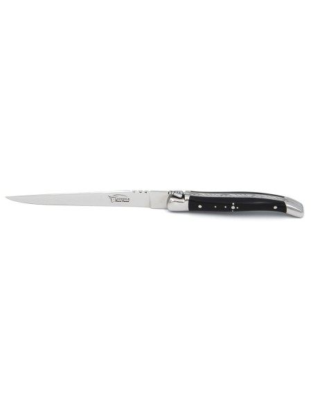 Ouvre-lettres et coupe-papier, finition prestige, mitres inox brillant, manche pointe de corne (foncée)