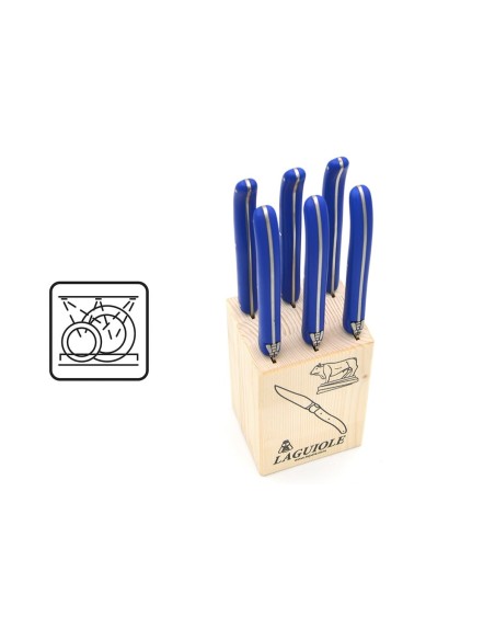 Laguiole steak knives, blue acrylic handles, dishwasher safe