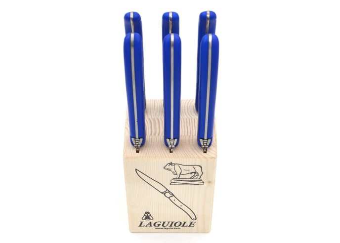 Laguiole steak knives, blue acrylic handles, dishwasher safe