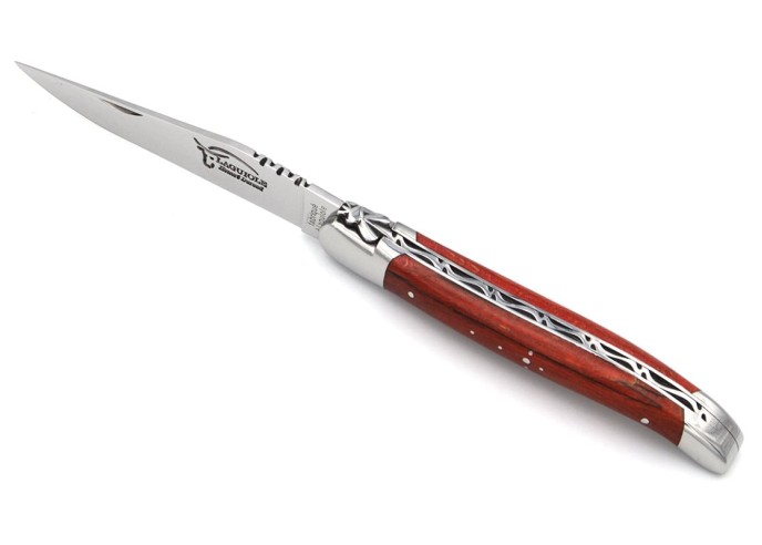 Laguiole pocket knife, 12 cm, forged bee, red-stained beech handle with shiny bolsters