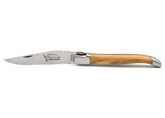 Laguiole pocket knife, 12 cm, lion, olive wood handle with matt bolsters
