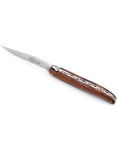 Laguiole pliant 12 cm, abeille forgée, lame seule, plein manche en bois de rose avec finition inox brillant