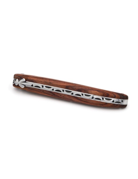 Laguiole Klappmesser, 12cm, Geschmiedete Biene, Voller Griff aus Rosenholz, Glanzendem Oberfläche