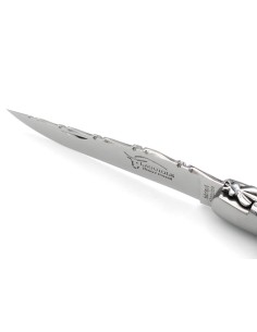 Laguiole Klappmesser, 12 cm, oben und unten ziseliert , Heftbacken aus glänzendem Edelstahl, Griff aus Hornspitze 2