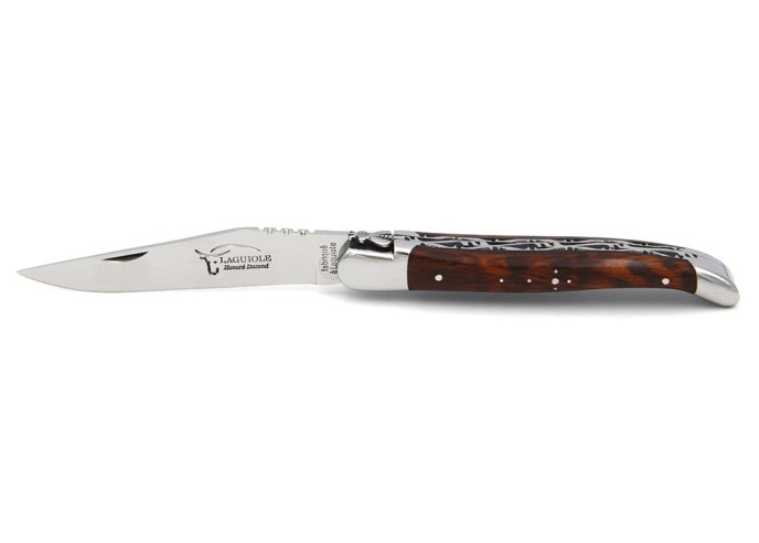Laguiole Klappmesser 12cm, Klassiche Biene Nr.1, Doppelplatinen, Glanzendem Edelstahl, Schlangenholz mit schwarz Vulkanfiber