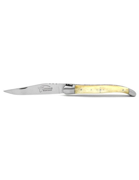 Laguiole Klappmesser 12 cm, geschmiedete Biene, Griff aus Knochen & rot Vulkanfiber