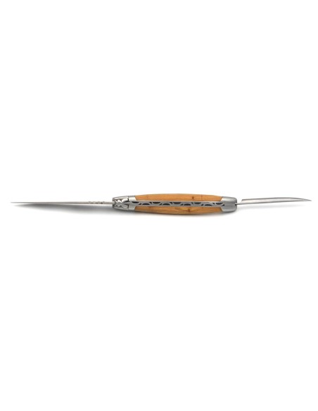 Laguiole pocket knife, 12 cm, forged bee, blade and awl, juniper handle with matt bolsters