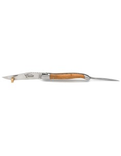 Laguiole Klappmesser, 12cm, Klinge und Dorn, Heftbacken aus mattem Edelstahl, Griff aus Wacholderholz 2