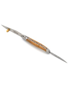 Laguiole Klappmesser, 12cm, Klinge und Dorn, Heftbacken aus mattem Edelstahl, Griff aus Wacholderholz