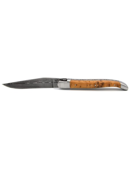 laguiole 12cm damast klinge biene und feder mit meissel handziseliert griff aus wacholder